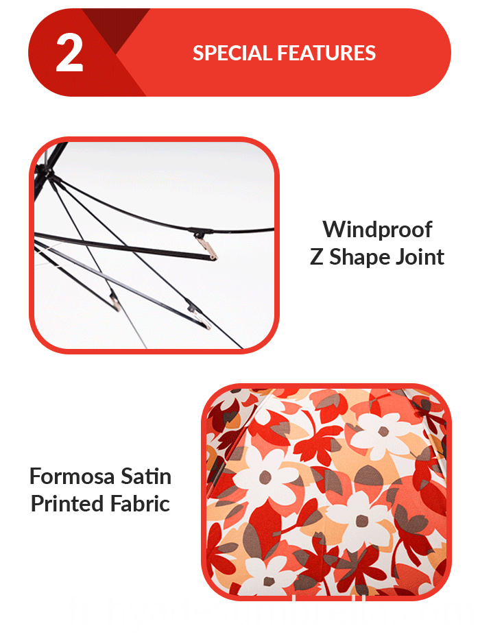 Parapluie droit ouvert automatique satin floral Satin Floral Auto Open Straight Umbrella